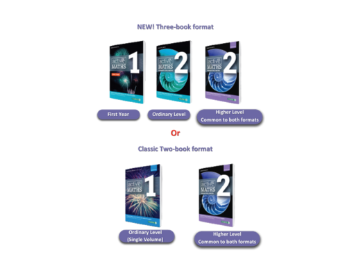 Active Maths textbooks showing new three-book format and classic two-book format options