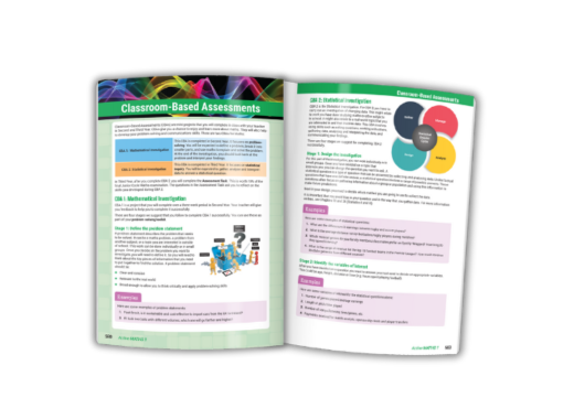 Active Maths textbook pages on classroom-based assessments with diagrams and step-by-step guidance