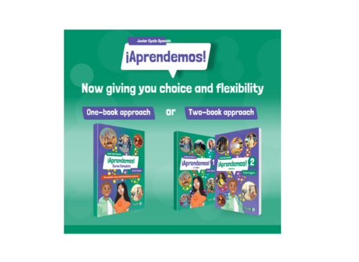 ¡Aprendemos! Spanish books showing one-book and two-book approach options for Junior Cycle students