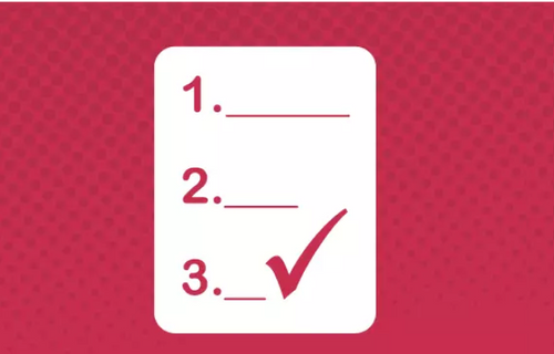 Maths My Way assessment icon showing a numbered checklist with a large red tick beside item three on a pink patterned background.