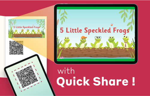 Maths My Way digital resource screen showing the counting song “5 Little Speckled Frogs” with animated frogs on a log over a pond.