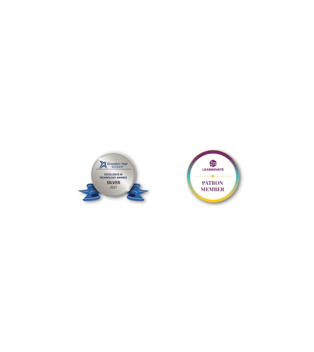Brandon Hall Silver Award and Learnovate Patron Member badge showcasing Folens' recognition in educational technology and innovation.
