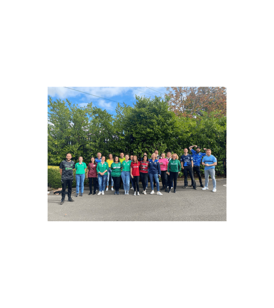 Folens employees wearing their jersey's as part of GOAL Jersey Day