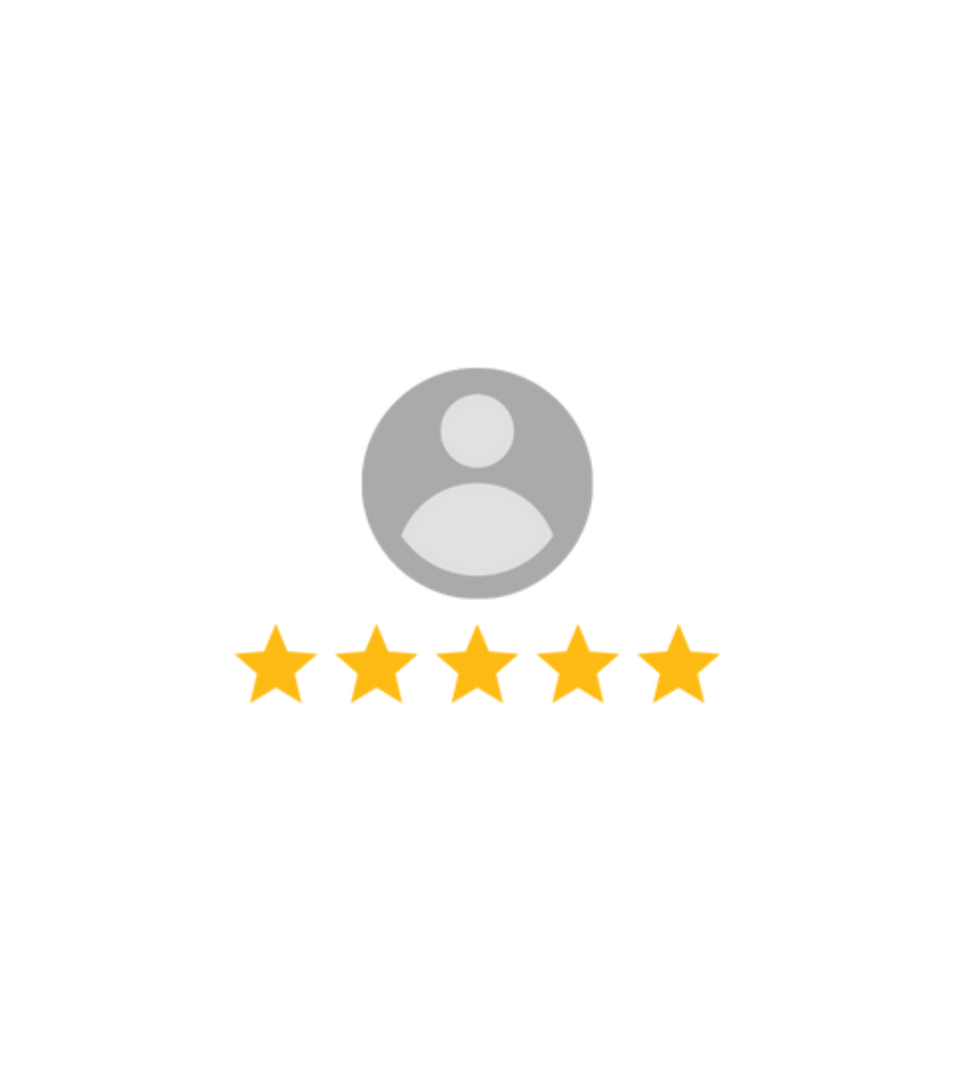 User profile icon above five gold stars, representing a positive testimonial or top-rated review.