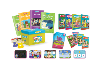 Display of Abair Liom Big Books, Abair Liom Textbooks, Abair Liom Flashcards