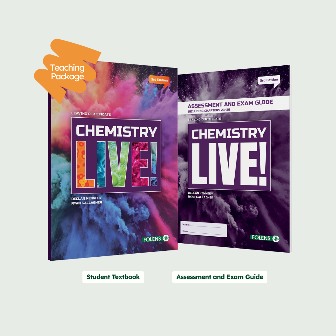Chemistry Live! student textbook and assessment guide for Leaving Certificate, marked as part of a teaching package.