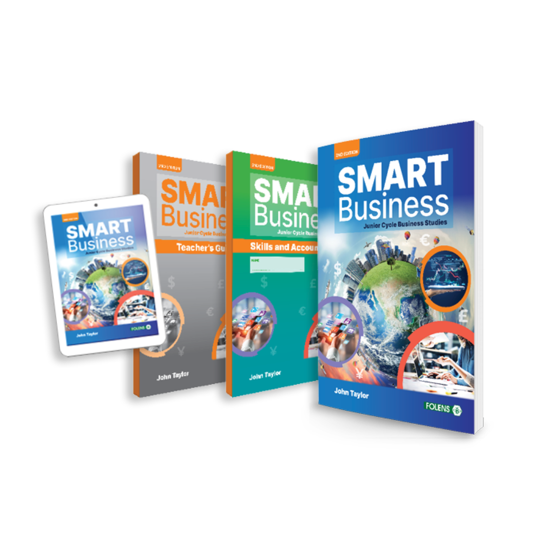 SMART Business Folens Junior Cycle textbook set with printed books and a digital tablet version.