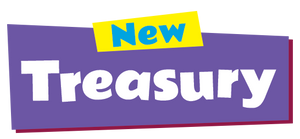A logo with a purple background and the word 'Treasury' in large white letters, topped by a yellow tilted badge reading 'New' in blue.