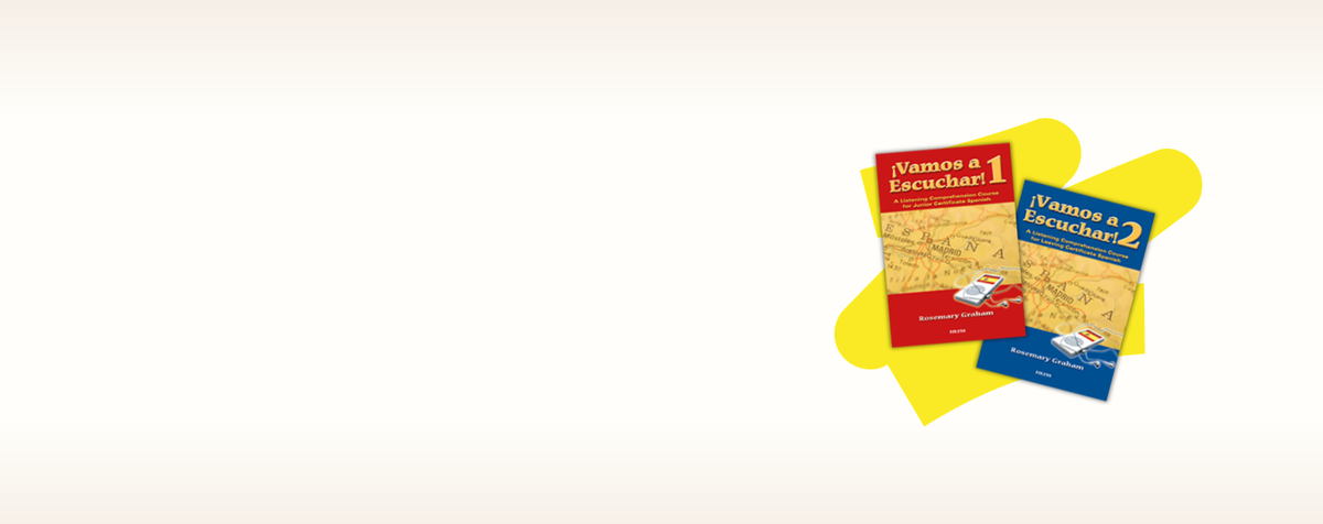Two small printed booklets or maps titled 'Vamos a Escuchar!' are shown on a yellow abstract shape against a plain light background. One cover is red and yellow, the other blue and yellow.